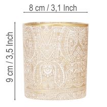 Itens Porta-velas de vidro com estampa paisley, Ø8cm, A9cm, 2 peças