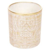 Itens Porta-velas de vidro com estampa paisley, Ø8cm, A9cm, 2 peças