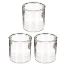 Itens Castiçal redondo de vidro transparente para velas votivas, 8 cm, conjunto com 3 peças.