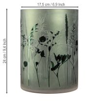 Itens Lanterna grande de vidro decorativo em prado branco com motivo verde Alt.24cm