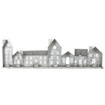 Itens Fileira decorativa de casinhas com suportes para velas pequenas, decoração de Advento, 68 cm