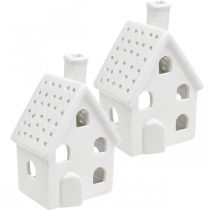 Itens Casa de luz de vento casa de luz de cerâmica Advent branco H14cm 2 peças