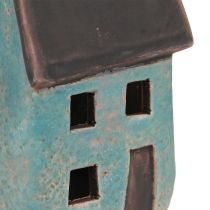 Itens Lanterna casa de cerâmica azul marrom Alt.15,5/17,5cm 2 unidades