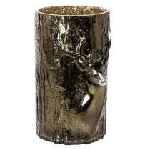 Itens Porta-velas de vidro com relevos de cabeça de veado e árvore, decoração de inverno, 26 cm