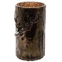 Itens Porta-velas de vidro com relevos de cabeça de veado e árvore, decoração de inverno, 26 cm