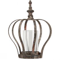 Itens Lanterna Coroa Castanho Ferrugem Com Vela Vidro Ø14cm Alt.18cm
