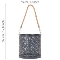 Itens Porta-velas de metal, lanterna decorativa com alça, antracite, Ø16cm, 2 peças