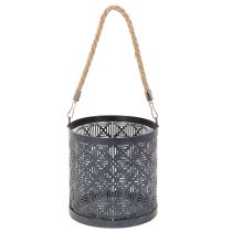 Itens Porta-velas de metal, lanterna decorativa com alça, antracite, Ø16cm, 2 peças