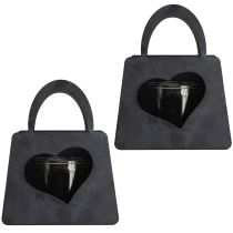 Itens Bolsa de decoração de metal com lanterna e coração antracite H18cm 2 peças