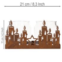 Itens Lanterna de metal com interior de vidro, acabamento em metal oxidado, suporte decorativo para velas, 21,5 cm