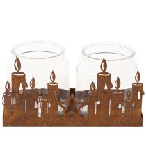 Itens Lanterna de metal com interior de vidro, acabamento em metal oxidado, suporte decorativo para velas, 21,5 cm