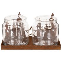 Itens Lanterna de metal com interior de vidro, acabamento em metal oxidado, suporte decorativo para velas, 21,5 cm