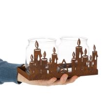 Itens Lanterna de metal com interior de vidro, acabamento em metal oxidado, suporte decorativo para velas, 21,5 cm