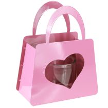 Itens Bolsa de metal com lanterna e inserção de vidro coração rosa H26cm