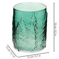 Itens Porta-velas de vidro com pinheiros em relevo, decoração natalina, 16 cm