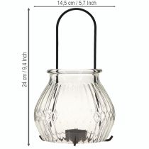 Itens Porta-velas de vidro transparente e metal preto Ø14,5cm