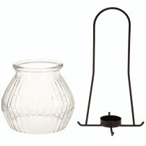 Itens Porta-velas de vidro transparente e metal preto Ø14,5cm