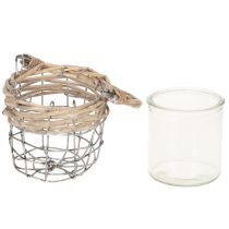 Itens Porta-velas de chá, vidro, metal, vime, Ø10,5cm, 3 peças