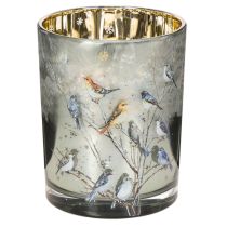 Itens Castiçal com pássaros, design de inverno, acabamento brilhante, 12 cm