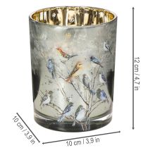 Itens Castiçal com pássaros, design de inverno, acabamento brilhante, 12 cm