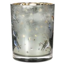Itens Castiçal com pássaros, design de inverno, acabamento brilhante, 12 cm