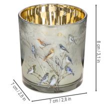 Itens Porta-velas de vidro com motivo de pássaro e floco de neve, 8 cm, 2 peças