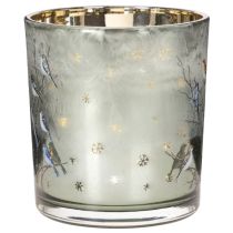 Itens Porta-velas de vidro com motivo de pássaro e floco de neve, 8 cm, 2 peças