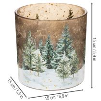 Itens Porta-velas de vidro com desenho de floresta de pinheiros, decoração de inverno, 15 cm