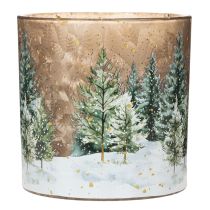 Itens Porta-velas de vidro com desenho de floresta de pinheiros, decoração de inverno, 15 cm