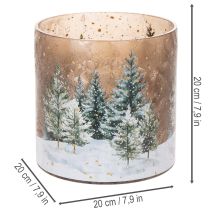 Itens Porta-velas de vidro com tema de floresta de inverno na neve, decoração natalina, 20 cm