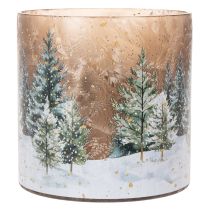 Itens Porta-velas de vidro com tema de floresta de inverno na neve, decoração natalina, 20 cm