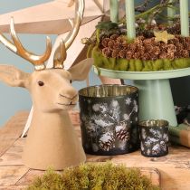 Itens Porta-velas de vidro com pinhas e flocos de neve, 15 cm