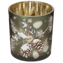 Itens Porta-velas de vidro com galho de pinheiro de inverno, 8 cm, 2 peças