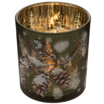 Itens Porta-velas de vidro com galho de pinheiro de inverno, 8 cm, 2 peças