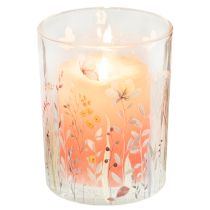 Itens Lanterna decorativa de vidro com motivo de borboletas em um campo florido, 18 cm, 2 peças, para dar um toque de estilo à sua casa.
