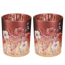 Itens Lanterna decorativa de vidro com design floral para um toque de elegância na sua casa, 12,5 cm, 2 peças
