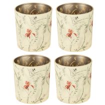 Itens Lanterna decorativa de vidro com motivo floral para dar um toque especial à sua casa, 8cm, conjunto de 4 peças.