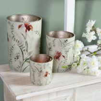 Itens Lanterna decorativa de vidro com motivo floral para dar um toque especial à sua casa, 8cm, conjunto de 4 peças.