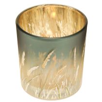 Itens Lanterna decorativa de vidro com desenho de grama para dar um toque especial ao ambiente, azul, 8cm, conjunto de 4 peças.