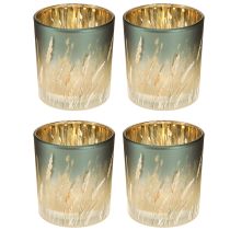 Itens Lanterna decorativa de vidro com desenho de grama para dar um toque especial ao ambiente, azul, 8cm, conjunto de 4 peças.