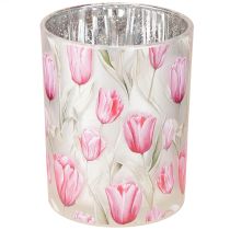 Itens Lanterna elegante com motivo de tulipa para decoração primaveril aconchegante, 12,5 cm, 2 peças.