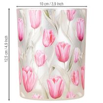 Itens Lanterna elegante com motivo de tulipa para decoração primaveril aconchegante, 12,5 cm, 2 peças.