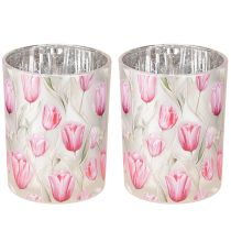 Itens Lanterna elegante com motivo de tulipa para decoração primaveril aconchegante, 12,5 cm, 2 peças.