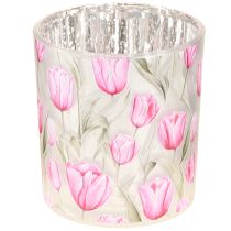 Itens Lanterna decorativa de vidro com design de tulipa para decoração de primavera, 8 cm, conjunto de 4 peças.