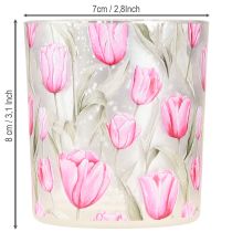 Itens Lanterna decorativa de vidro com design de tulipa para decoração de primavera, 8 cm, conjunto de 4 peças.