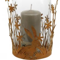 Lanterna com coelhos, decoração primaveril, decoração metálica com flores, pátina de Páscoa Ø11,5cm A18cm