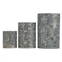 Itens Lanterna decoração metal jardim cinza H10/15/20cm conjunto de 3