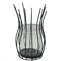 Itens Lanterna vidro metal cálice decorativo preto Ø17cm Alt.27cm