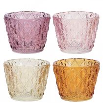 Lanterna vidro suporte tealight padrão diamante Ø7.5cm A6cm 4uds