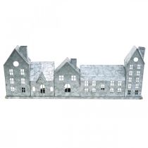 Itens Fileira de casas, decoração metálica para iluminação, decoração de Advento, lanterna prateada L52cm A20cm